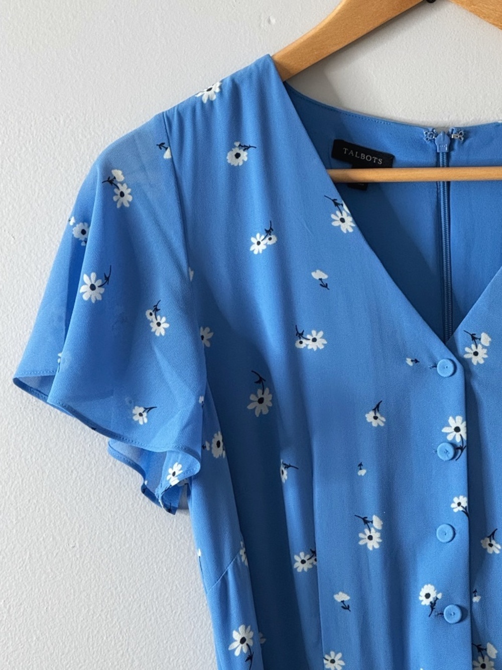 Talbots Midi Dress Scattered Floral Tie Front Belted Flowy Chiffon Short Sleeve - Picture 6 of 16